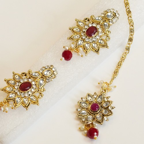 Royal Ruby &amp; Pearl Kundan Bridal Set H23469/6