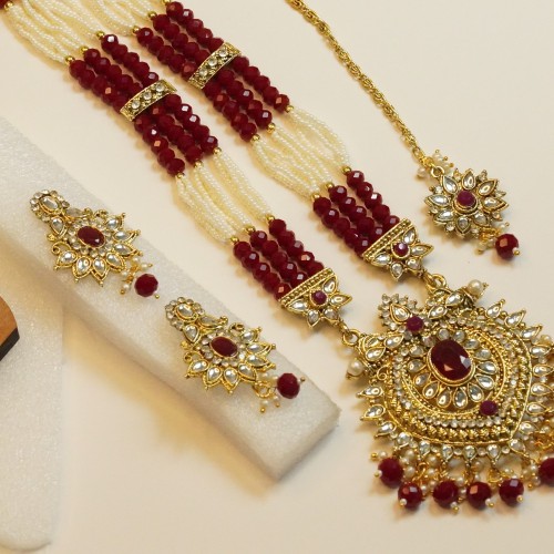 Royal Ruby &amp; Pearl Kundan Bridal Set H23469/6
