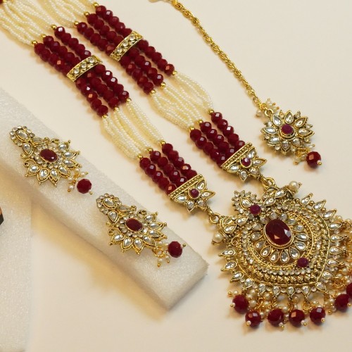 Royal Ruby &amp; Pearl Kundan Bridal Set H23469/6