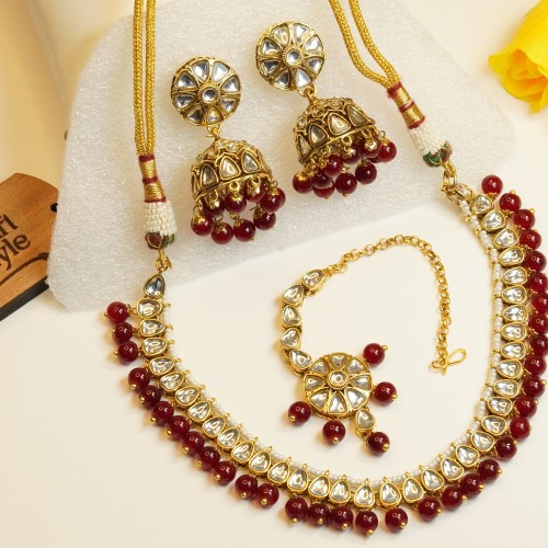 Royal Maroon Kundan Choker Set H23469/1