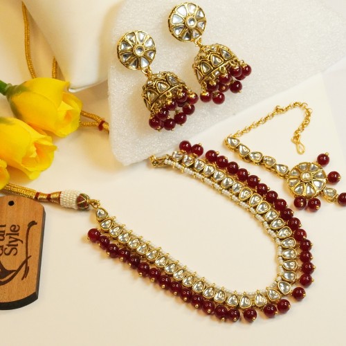 Royal Maroon Kundan Choker Set H23469/1