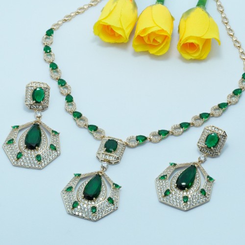 Green Stone Diamond Cut Necklace YMC1033/8
