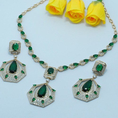 Green Stone Diamond Cut Necklace YMC1033/8