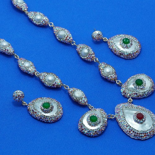 Pearl Natural Stone Necklace Set ANG767/6/Ruby