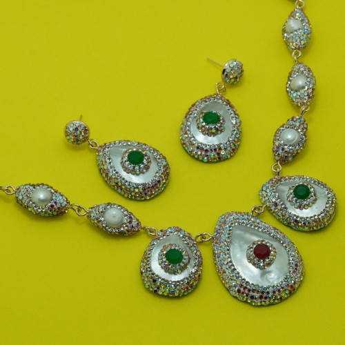 Pearl Natural Stone Necklace Set ANG767/6/Ruby