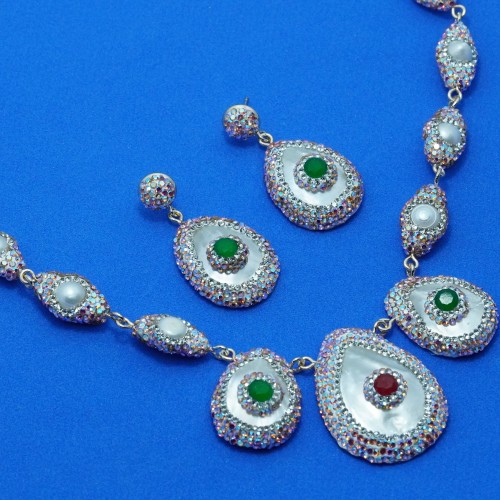 Pearl Natural Stone Necklace Set ANG767/6/Ruby