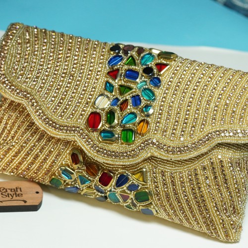 Golden Embellished Multi-Stone Party Bag LP2165/2