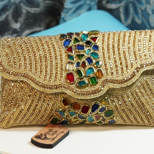 Golden Embellished Multi-Stone Party Bag LP2165/2