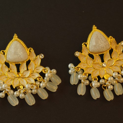 Lotus-Inspired Kundan Chandelier Earrings (Pink, Deep Pink &amp;amp; White Variants)