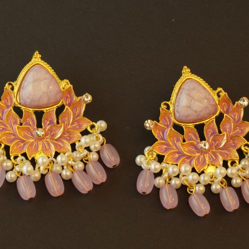 Lotus-Inspired Kundan Chandelier Earrings (Pink, Deep Pink &amp;amp; White Variants)
