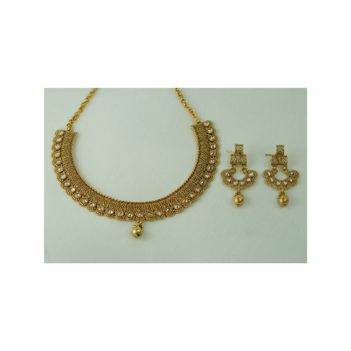 Antique Gold Choker Necklace Set with Crystal Detailing