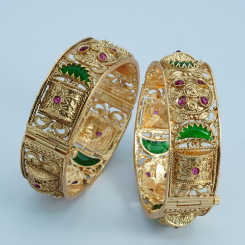 Indian Traditional Antique Gold Meenakari Bangles (Pair)