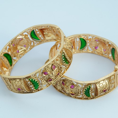 Indian Traditional Antique Gold Meenakari Bangles (Pair)