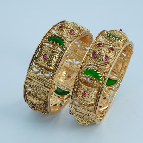 Indian Traditional Antique Gold Meenakari Bangles (Pair)