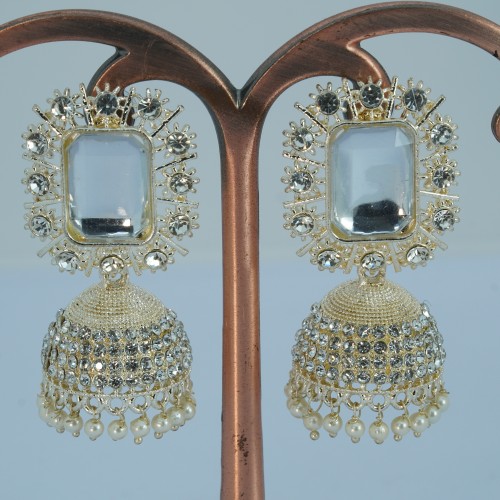 Indian Traditional Crystal Pearl Jhumka Earrings