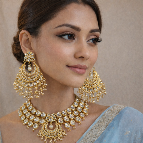 Antique Kundan Layered Necklace Set with Meenakari