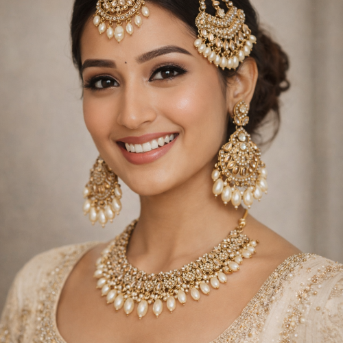 Pakistani Pattern Antique Kundan Pearl Necklace Set