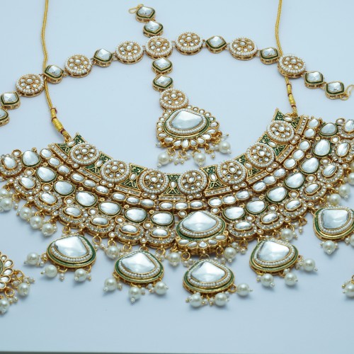 Indian Traditional Kundan Choker Necklace Set with Pearl Drops