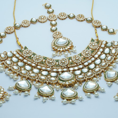 Indian Traditional Kundan Choker Necklace Set with Pearl Drops