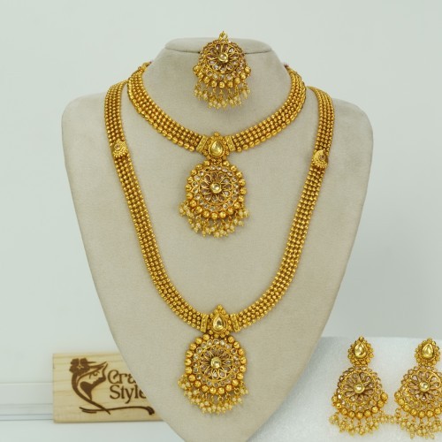 Indian Traditional Gold Beaded Long Necklace Set