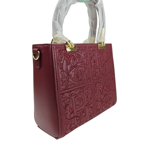 Craft Style Luxury Embossed Top Handle Maroon Handbag