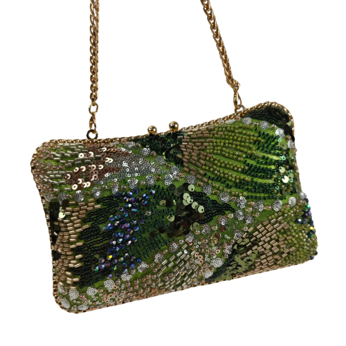Elegant Beaded Sequin Party Green Clutch – Craft Style