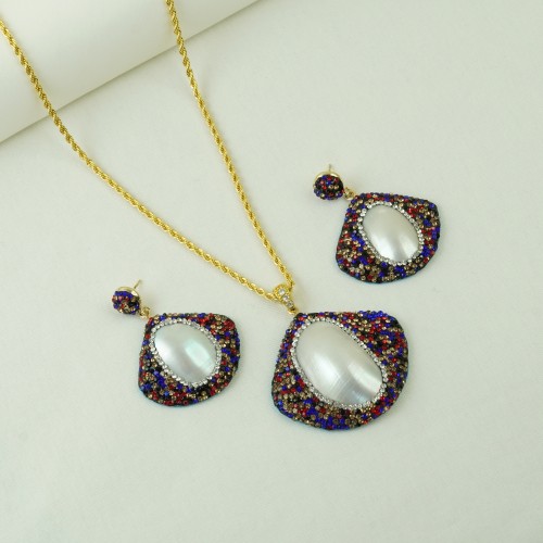 Natural Stone Necklace Set ANG767/7/Blue