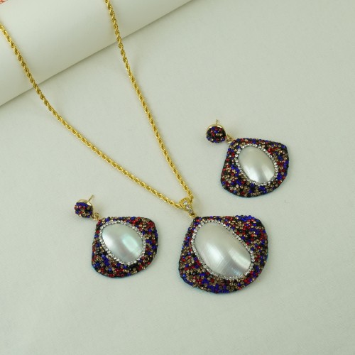 Natural Stone Necklace Set ANG767/7/Blue
