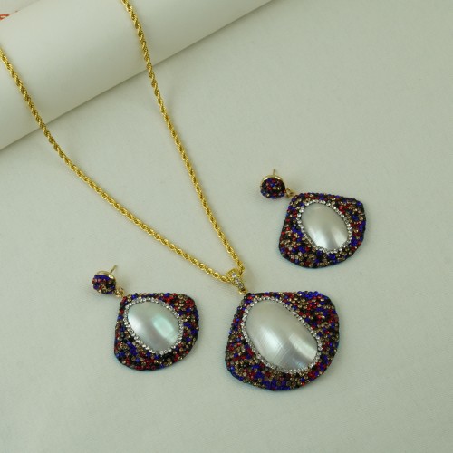 Natural Stone Necklace Set ANG767/7/Blue