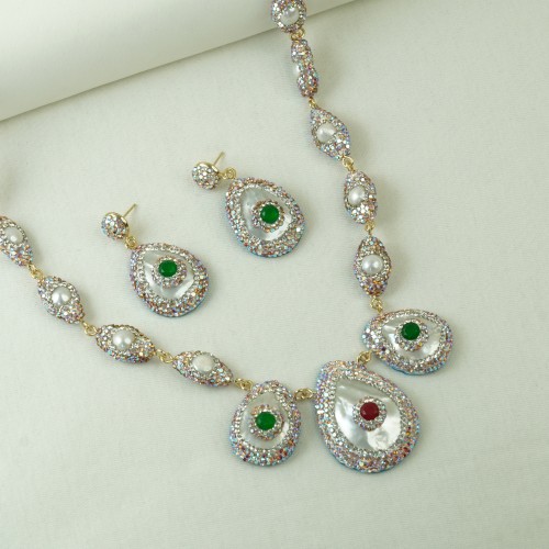 Pearl Natural Stone Necklace Set ANG767/6/Ruby