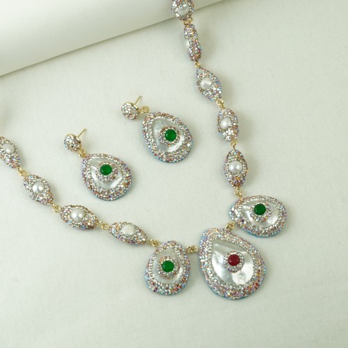 Pearl Natural Stone Necklace Set ANG767/6/Ruby