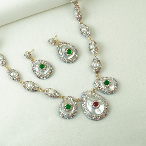 Pearl Natural Stone Necklace Set ANG767/6/Ruby