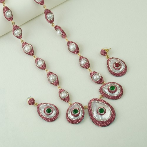 Natural Stone Necklace Set ANG767/6PINK