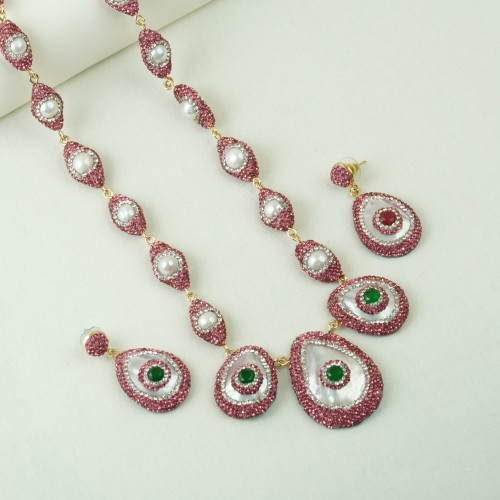 Natural Stone Necklace Set ANG767/6PINK