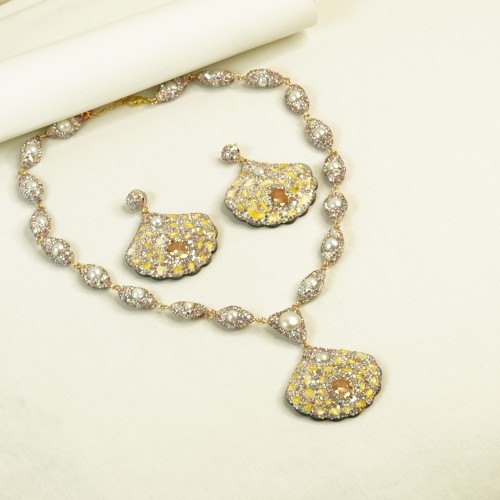Natural Stone Necklace Set ANG767/6YELLOW