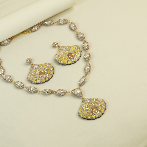 Natural Stone Necklace Set ANG767/6YELLOW