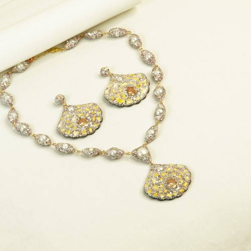 Natural Stone Necklace Set ANG767/6YELLOW