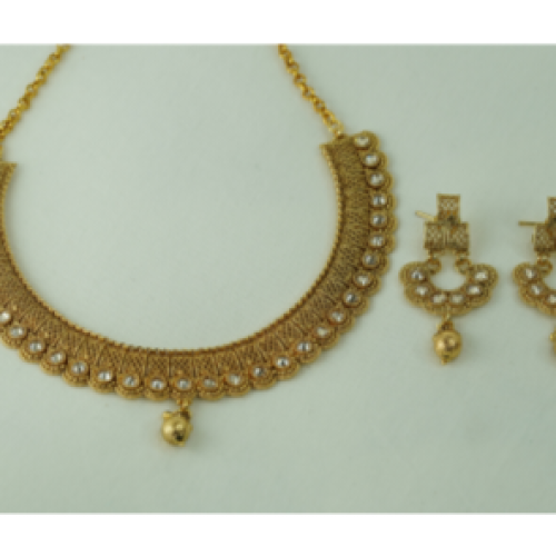 Antique Gold Choker Necklace Set with Crystal Detailing