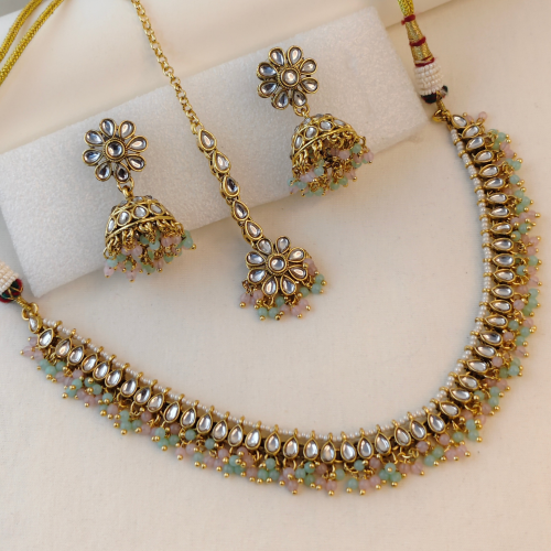 Pink &amp;amp;amp; Pastel Kundan Choker Set H23469/2