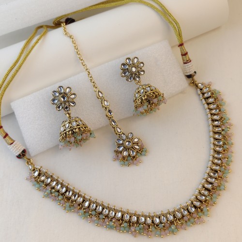 Pink &amp;amp;amp; Pastel Kundan Choker Set H23469/2