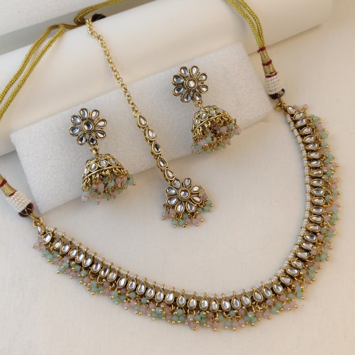 Pink &amp;amp;amp; Pastel Kundan Choker Set H23469/2