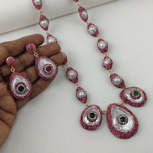 Natural Stone Necklace Set ANG767/6PINK