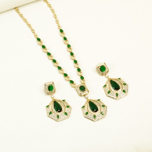 Green Stone Diamond Cut Necklace YMC1033/8