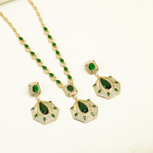 Green Stone Diamond Cut Necklace YMC1033/8
