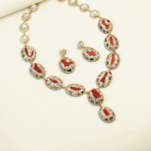 Natural Stone Necklace Set ANG767/6RED