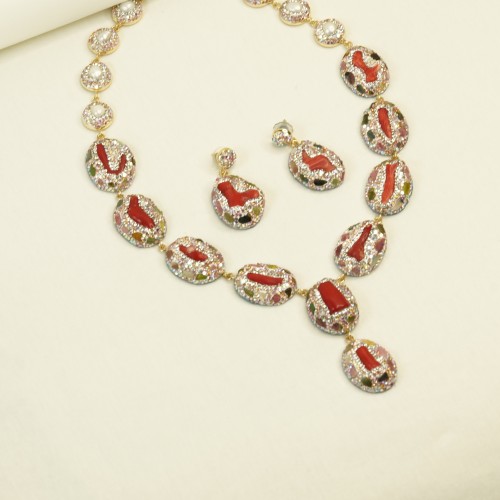 Natural Stone Necklace Set ANG767/6RED