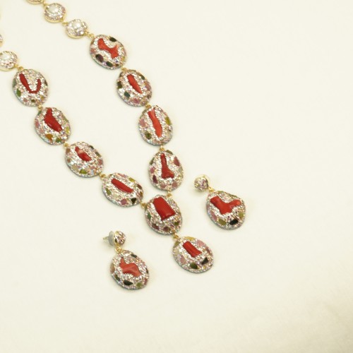 Natural Stone Necklace Set ANG767/6RED