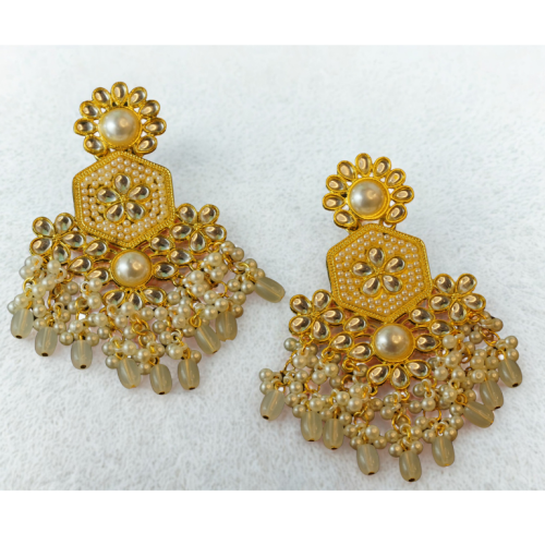 Kundan Pearl Chandelier Earrings (Pink &amp;amp;amp; White Bead Variants)