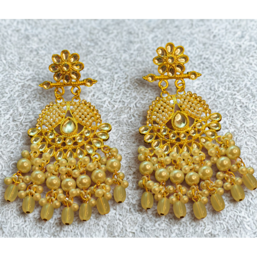 Kundan Pearl Chandelier Earrings (Pink &amp;amp;amp; White Bead Variants)