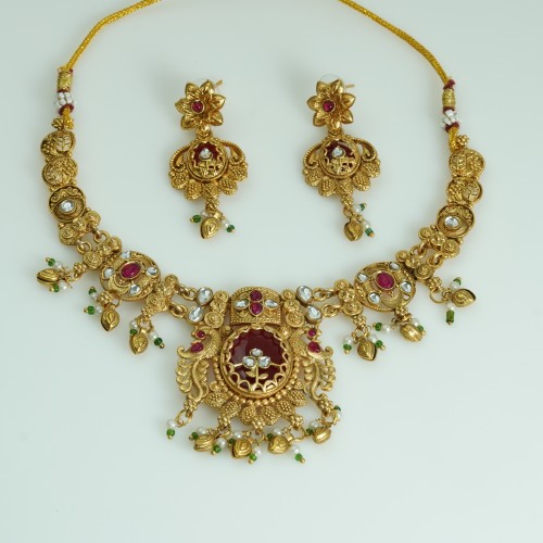 Antique South Indian Maroon Choker Set C